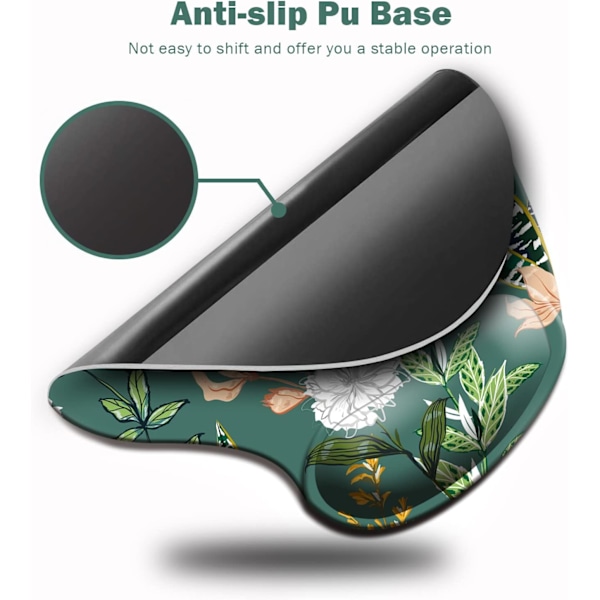 Ergonomisk Musmatta med Handledsstöd, Söta Musmattor med Halkfri PU-Bas för Hemmakontor, Arbetsstudier, Enkel Skrivning & Smärtlindring Mörkgrön Floral Dark Green