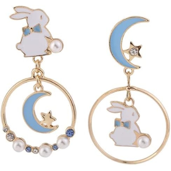 Kawaii Kaninörhängen - Coola & Söta Estetiska Preppy Örhängen i Cottagecore Stil - Pastell Smycken med Hängande Pärlor (Blå)