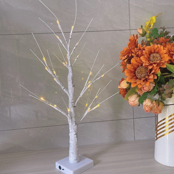 45CM, Ljusbjörk med 24 varmvita LED-lampor, batteridriven/USB-driven