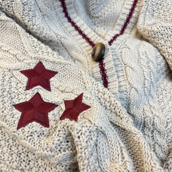 Taylor Swift Star Folklore Cardigan Stjernebroderet Oversize Strikket Bottom Up Trøje Rød M