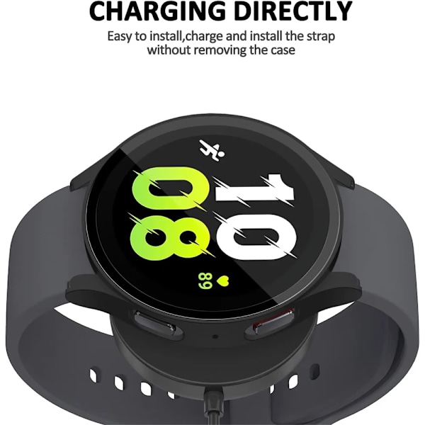 Härdat glas + PC-skal för Samsung Galaxy Watch4 5 6 44mm 40mm Fulltäckande skal Galaxy Watch4 5 Tillbehör Silver