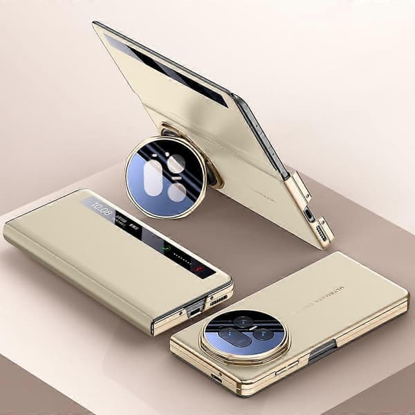 Honor Magic V5 5G Case - Smart View Window, Leather Phone Case with Metal Lens Stand