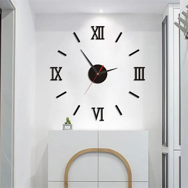 3D Självlysande Väggklocka Ramlös Akryl DIY Digital Klocka Vägg Svart