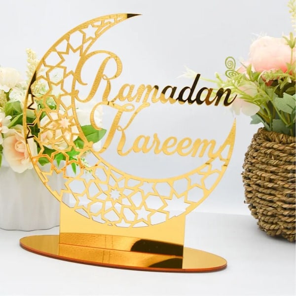 EID Mubarak Replika, Guld Akryl Bordspynt Ramadan med LED-lys, Muslimsk Dekoration, Ramadan Dekoration