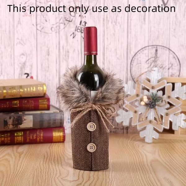 2 stk julevinflaskedeksel med plysj pelskant - julepynt i polyester Red+Gray Red+Gray