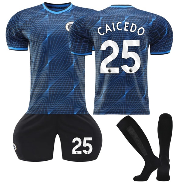 23-24 Chelsea F.C. Borta fotbollströja för barn nr 25 Caicedo 12-13 years