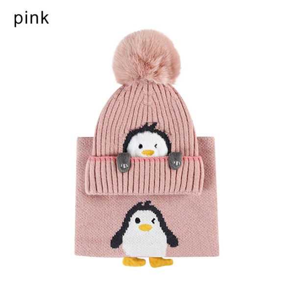 Lasten neulottu hattu Huivisetti Paksut lämpimät hatut PINK pink