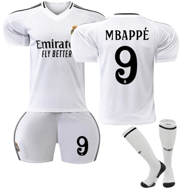 24-25 Real Madrid Hjemmebanedrakt for barn nr. 9 Mbappé Adult S（165-170cm）