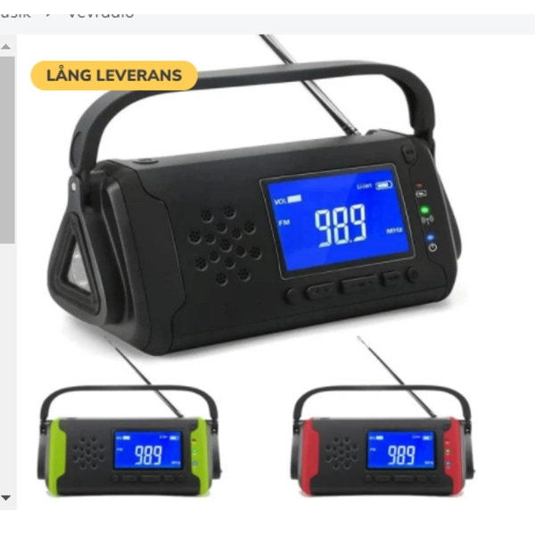 Crank Radio Powerbank med LCD-skärm, solceller, ficklampa Random color 4000 mAh