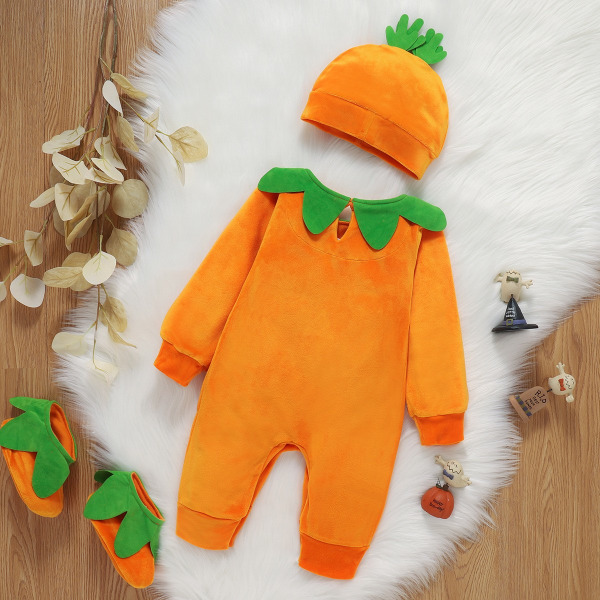 Baby Halloween kostym Pumpa Bodysuit Romper Baby cosplay Set 6-12M