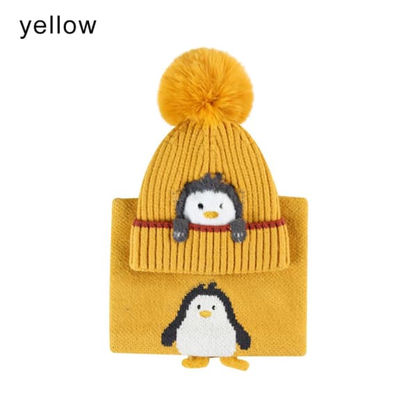 Barn Stickad Mössa Scarf Set Tjocka Varma Kepsar GUL yellow