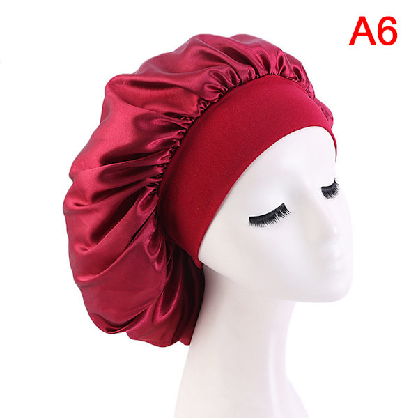 Muoti Big Size Satin Silk Bonnet Sleep Night Cap cover Wine Red