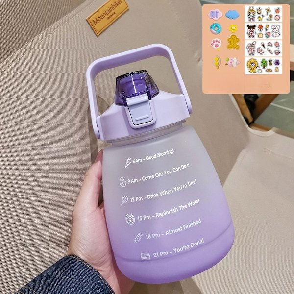vesipullo iso urheilu oljilla juomapullo 1,1L lila / stickers