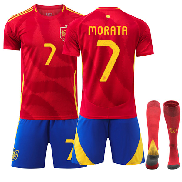 2024 UEFA EURO børnetrøje sæt Spanien Hjem Nr. 7 Morata Adult L（175-180cm）