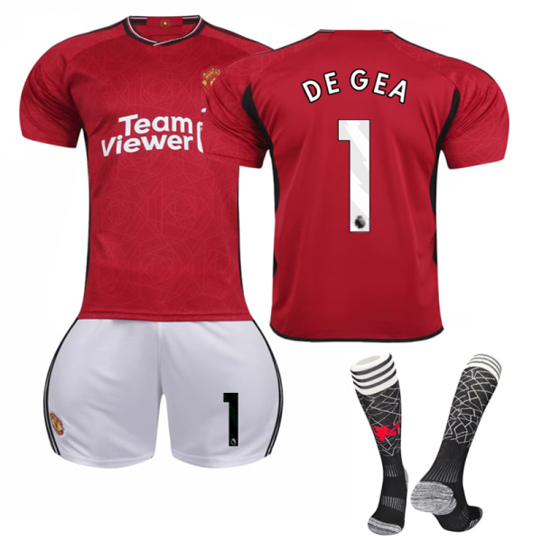 New 23-24 Manchester United Hem Fotbollsdräkt för barn nr 1 DE GEA 10-11 years