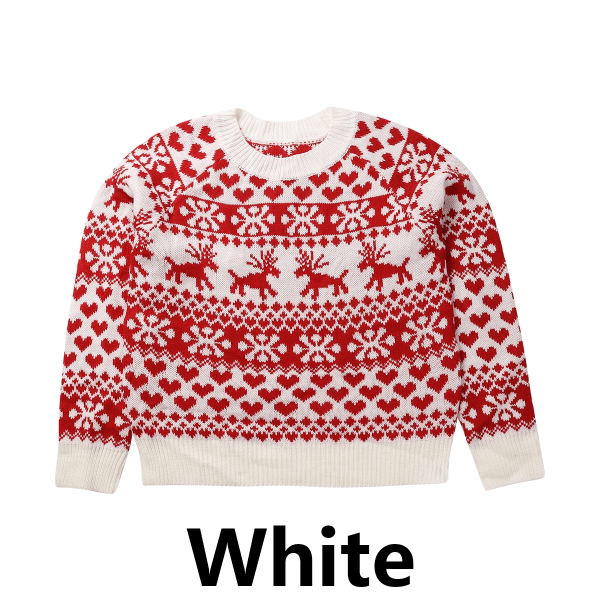 Kvinnor jul stickning tröja jultomten utskrift tröja White L