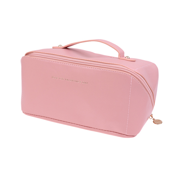 Stor kapacitet Bärbar PU Girl Makeup Bag Dam Kosmetikväska Pink