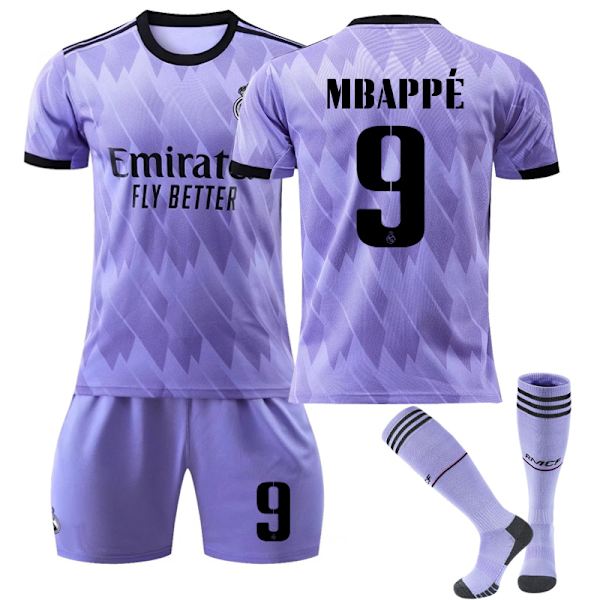 2022-23 Real Madrid Udebane Børnefodboldsæt nr. 9 Mbappé Kids 18(100-110cm)