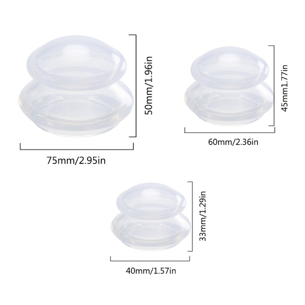 3 kpl Kuppaus kokovartalohierontaan Kotiin tyhjiöliitäntä Transparent 3Pack