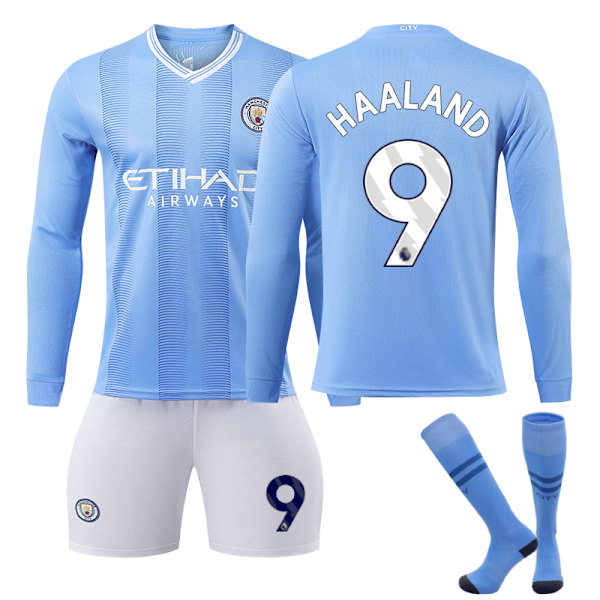 Winter 2023-2024 Manchester City Home Vuxen and Barn fotbollsdräkt nr 9 Haaland L