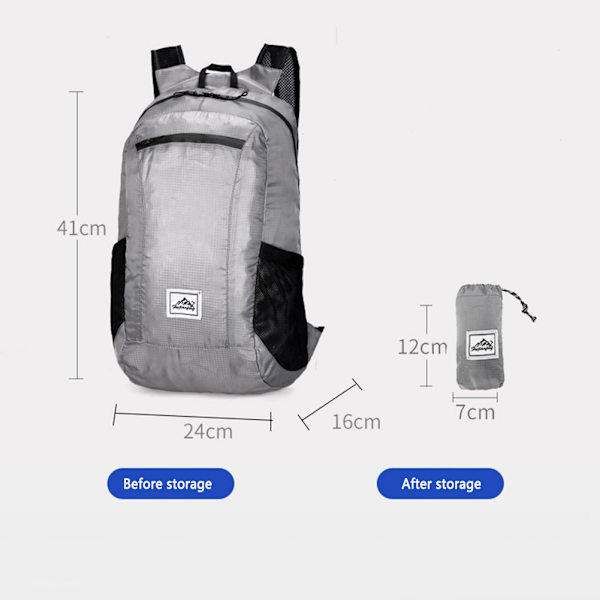 15L Utomhusryggsäck Vikbar Camping Resväska Skolväska Black
