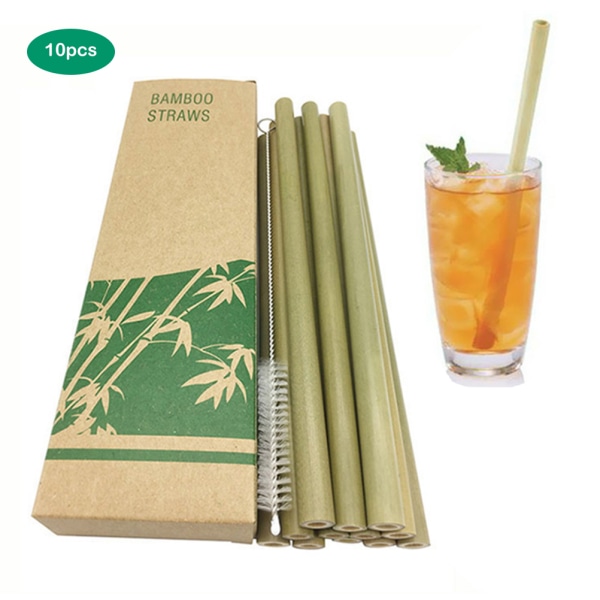 10 st/ set bambu sugrör Återanvändbart miljövänligt kök med ren borste