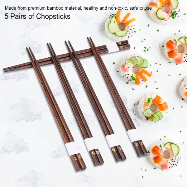5 par bambu ätpinnar japansk stil naturliga trä ätpinnar set med presentförpackning (#1)