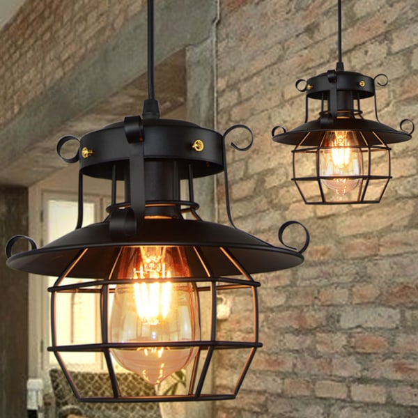 Vintage industriell järnkonstbur E27 LED ljuskrona takljus hängande lampa för bar kafé dekoration 100-240V