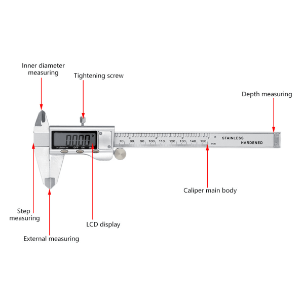 0-150 mm hög precision metall LCD Digital Vernier Bromsok Mikrometer Mätare Mätverktyg