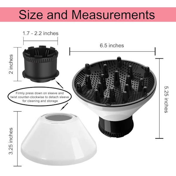 Universal Hår Diffuser med Justerbart Hårtørrerbeslag til Hårtørrermundstykker 4,2 til 6 cm Diameter Hvid