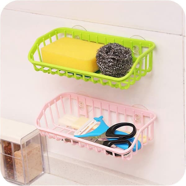 Kitchen Bathroom Multifunctional Plastic Double Suction Cup Wall Mounted Storage Shelf Storage