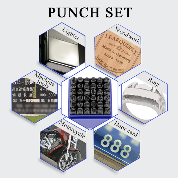36 st 6 mm kolstål siffror/versaler Stämpel Punch Set för metall trä Läder plast