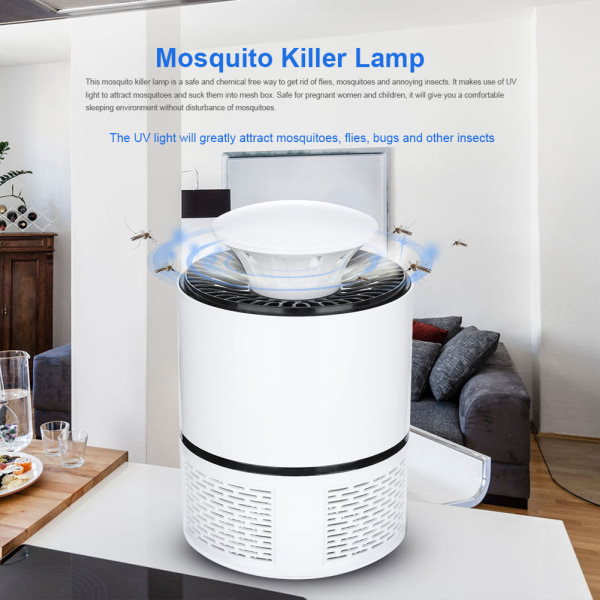 Säker elektronisk USB UV-lampa Light Mosquito Kill Buzz Fly Insect Bug Killer för inomhusbruk (Vit)