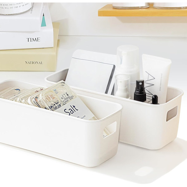 6-pack Plastic Storage Baskets 24x9x8 cm Slim Kitchen Storage Basket with Handle Stackable for Bathroom Office Wardrobe Storage