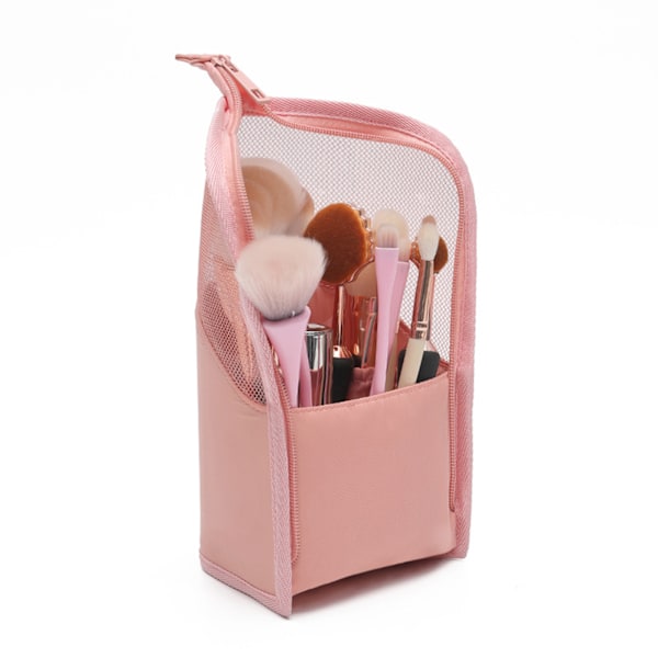 Resesminkborstväska Bärbar sminkborsthållare Organizer Vattentät Stand-Up Praktisk Mesh - fodral Pink