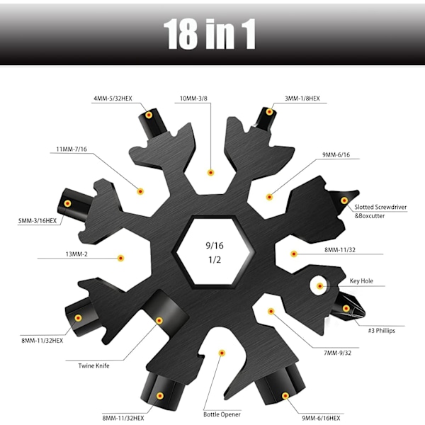 Snöflinga Multiverktyg, 3-pack 18-i-1 Snöflinga Multiverktyg i Rostfritt Stål, Kompakt Platt Phillips Skruvmejsel Nyckel/Flasköppnare Set, Presenter till Män