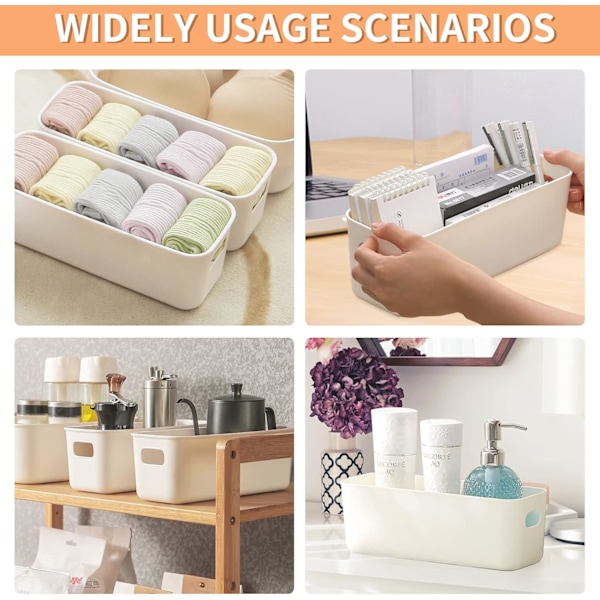 6-pack Plastic Storage Baskets 24x9x8 cm Slim Kitchen Storage Basket with Handle Stackable for Bathroom Office Wardrobe Storage