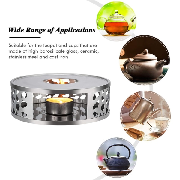 Tevärmare i rostfritt stål med värmeljushållare för te- och kaffekannor