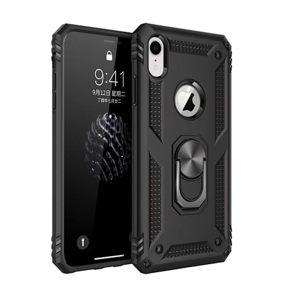 Yhteensopiva iPhone XR:n kanssa - Hybrid Armor Ring -kuori - Musta Epäviralliset alkuperäistarvikkeet Black Svart