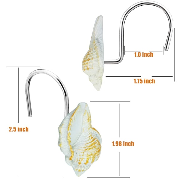 12 st duschdraperikrokar för badrum, hem badrum strand snäckskal duschdraperikrokar (ljusbrun snäckskal)