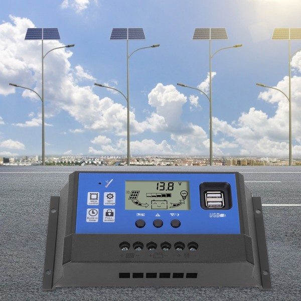 Intelligent solpanel batteriregulator Laddningskontroll LCD-skärm med dubbla USB portar 12/24V