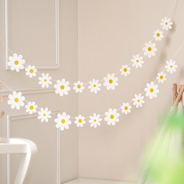 Daisy-tema Festgirlang Banner Blomstergirlang Dekoration för Födselsdag Baby Shower Bröllop Vår Sommar