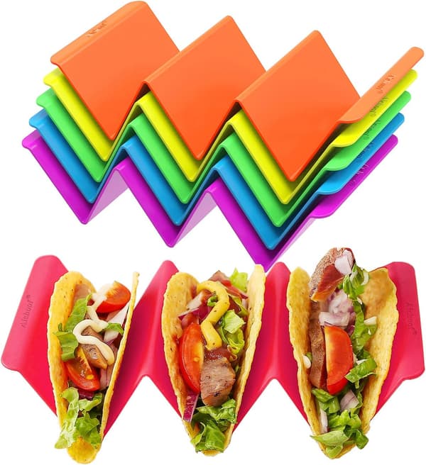 Färgglada Taco-hållare stativ set om 6 - Premium Stor Taco-bricka Pl
