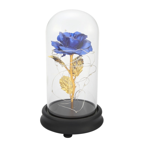 24K guldpläterad Rose Flower LED-ljus med cover Alla hjärtans dag bröllopspresent blå