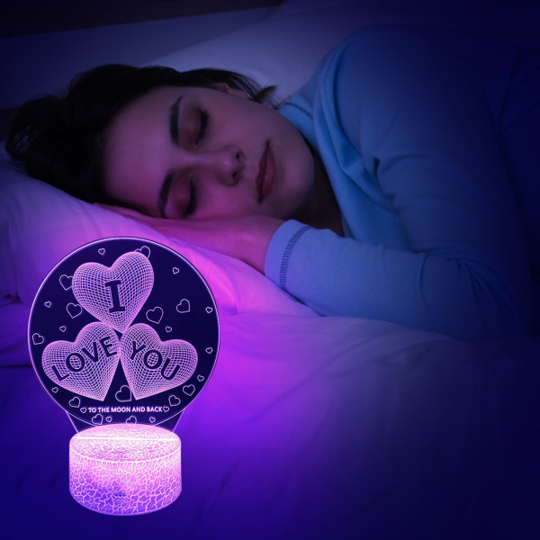 I Love You 3D Nattlampa Alla hjärtans dag present LED-lampa vid sängkanten med 16 färgskiftande lägen Touch-fjärrkontroll för kvinnor tjejer