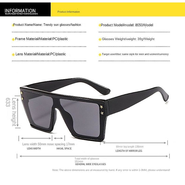 Sunglasses Fashion Sunglasses Helgjuten Design Trendiga Fyrkantiga Par Solglasögon C2 black frame