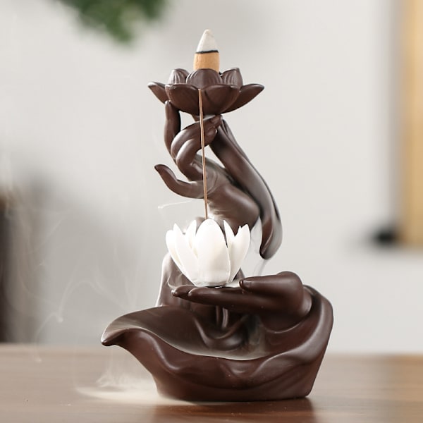 Buddhas Hånd Lotus Røgelsesbrænder, Keramisk Aromaterapi Diffuser, Boligindretningspynt White lotus