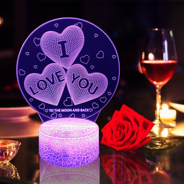 I Love You 3D Nattlampa Alla hjärtans dag present LED-lampa vid sängkanten med 16 färgskiftande lägen Touch-fjärrkontroll för kvinnor tjejer