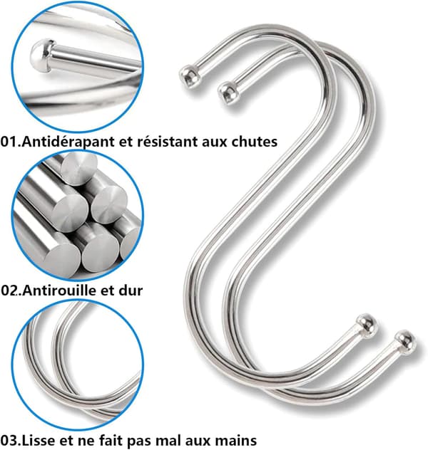 20-pack Stainless Steel S-Hooks Kitchen Hooks S-shaped Hooks for Hanging Kitchen Utensils