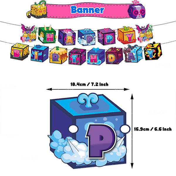 Kampanj till lågt pris! Blox Fruits Födelsedagsfest Dekorationer Set Grattis på Födelsedagen Banner, Ballonger, Tårtdekorationer Barnkalas Dekorationer
